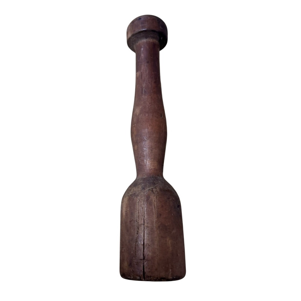 Antique Hand Turned Wooden Pestle Primitive Rustic Farmhouse Mallet Tool 11in